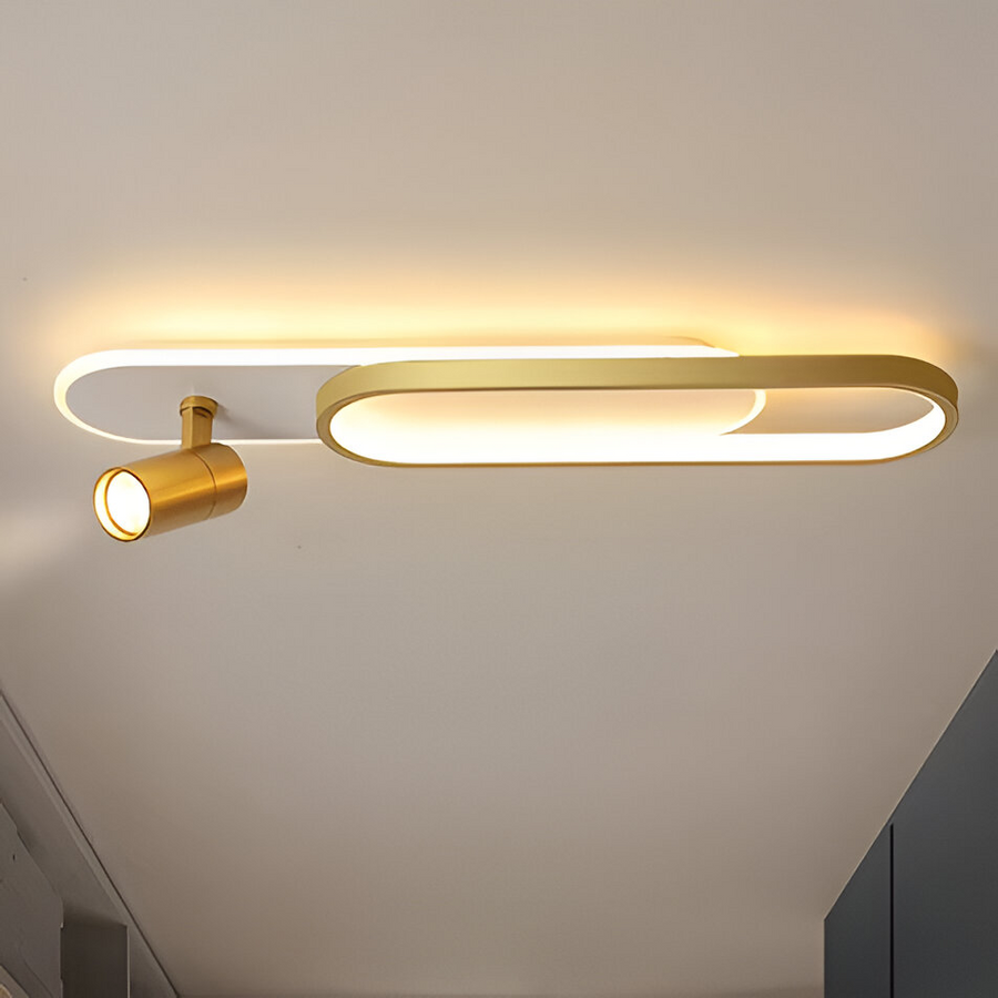 LED lustr s nastavitelným projektorem FISSO Camilla, 48W, studené/teplé/neutrální světlo 3000K/4000K/6000K, lesklé zlato, kov a akryl