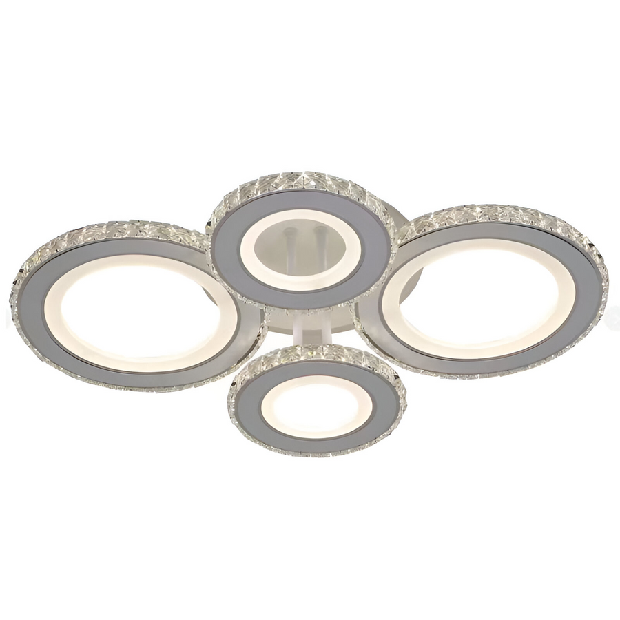 LED lustr s dálkovým ovládáním a krystalem NOVA ROTONDA RGB 86W, 4 kruhy, Studené/Teplé/Neutrální světlo, Stmívatelné, Bílá