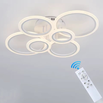 LED lustr s dálkovým ovládáním BETTY 82W, 6 kruhů, Studené/Teplé/Neutrální světlo, Stmívatelné, Bílá