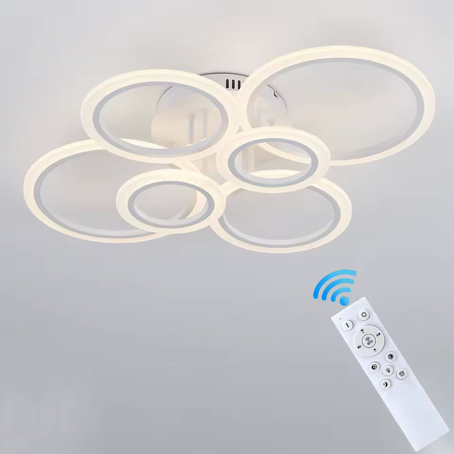 LED lustr s dálkovým ovládáním BETTY 82W, 6 kruhů, Studené/Teplé/Neutrální světlo, Stmívatelné, Bílá