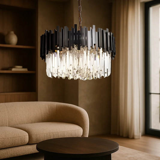 Crystal Chandier Blois Eleganza 8XE27, průměr 49 cm, černá, nastavitelná výška
