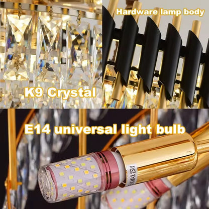 Crystal Chandier Versailles Eleganza 7x E14, průměr 49 cm, lesklý a černé zlato, nastavitelná výška