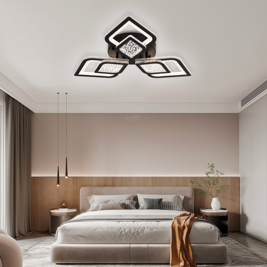 LED CHANDIER s dálkovým ovládáním Lorenzo, 62W, 3 okvětní lístky, studené/horké/neutrální světlo, nestabilní, černé