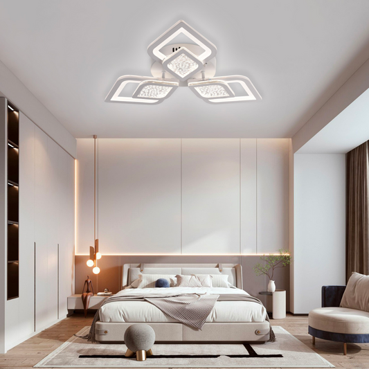 LED CHANDIER s dálkovým ovládáním Angiolo, 64W, 3 okvětní lístky, chladné/horké/neutrální světlo, nestabilní, bílé