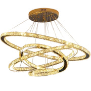 Světelný PRISM LED lustr, Křišťál a kov, 210 W, 4 kruhy, Stmívatelné, Studené/Teplé/Neutrální světlo, Luxusní osvětlení