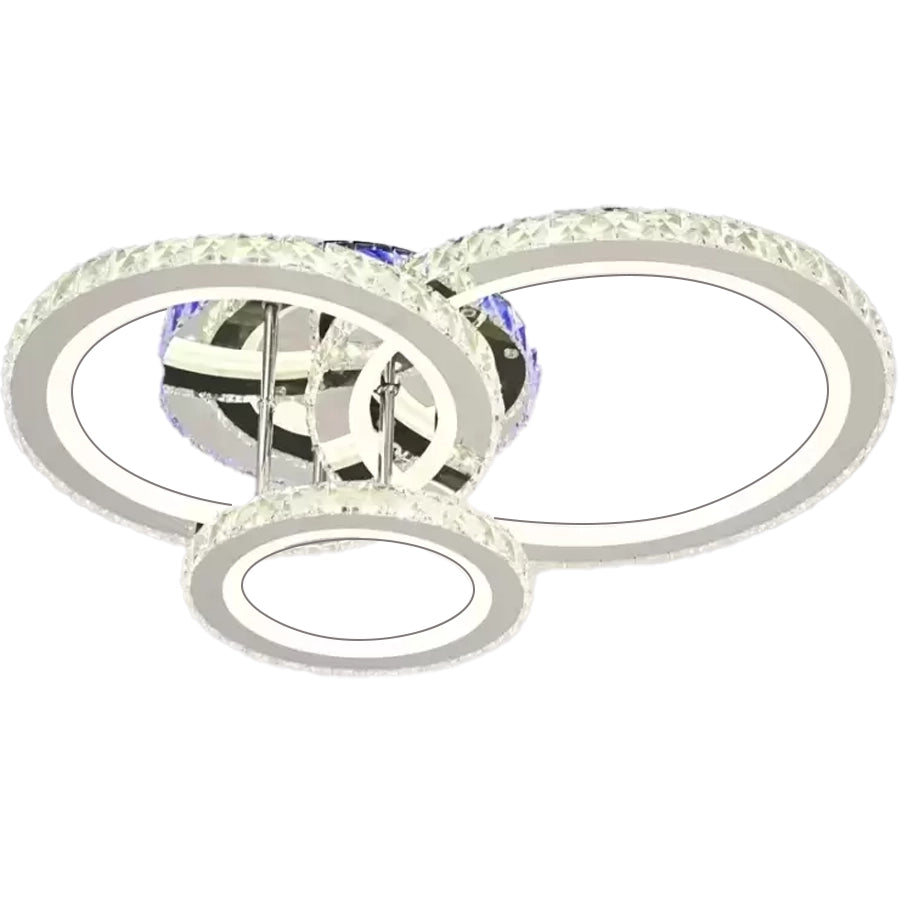 LED lustr s dálkovým ovládáním a krystalem NOVA ROTONDA RGB 73W, 3 kruhy, Studené/Teplé/Neutrální světlo, Stmívatelné, Lesklý chrom