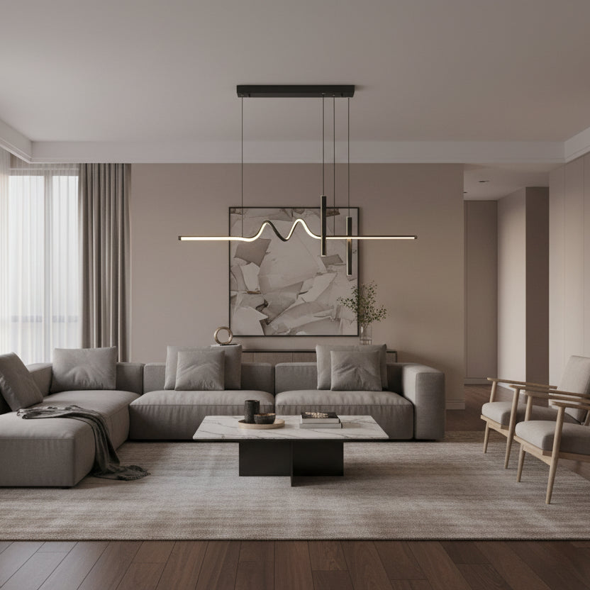 Závěsný LED lustr s dálkovým ovládáním DANNA 35W, studené/teplé/neutrální světlo, stmívatelný, černý, výškově nastavitelný