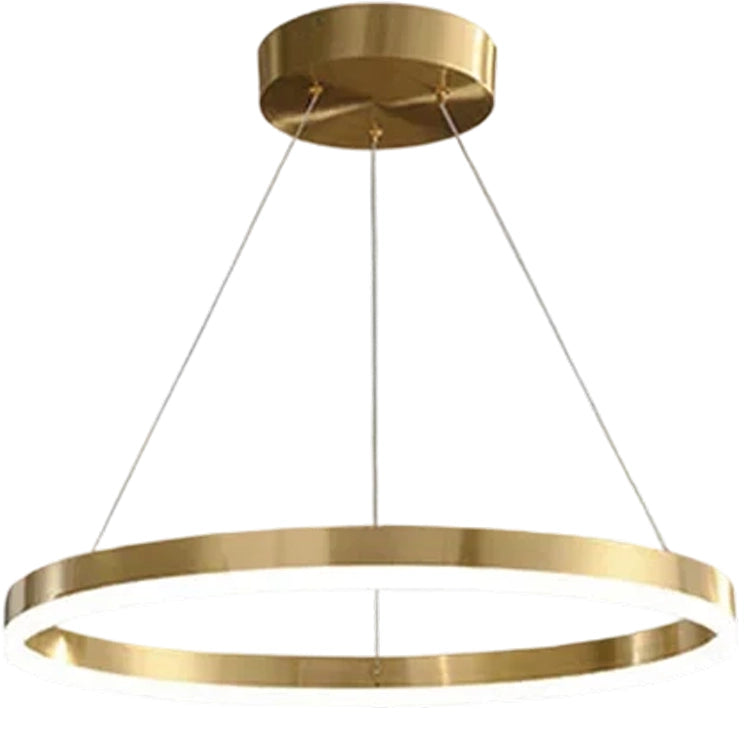 Závěsný LED lustr, ANINA, 34W, 1 kruh, Průměr 50cm, Studené/Teplé/Neutrální světlo 3000K/4000K/6000K, Stmívatelné, Lesklá zlatá bílá, Nastavitelná výška, Kov a Akryl