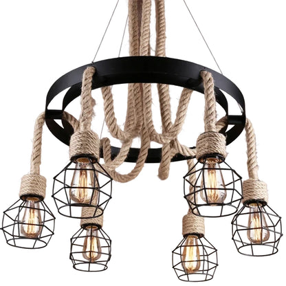 Kolový lustr LV580/6BK, 6xE27, hnědý, kov a provázek