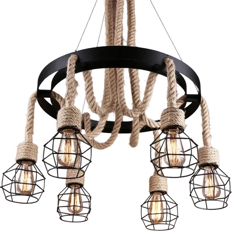 Kolový lustr LV580/6BK, 6xE27, hnědý, kov a provázek