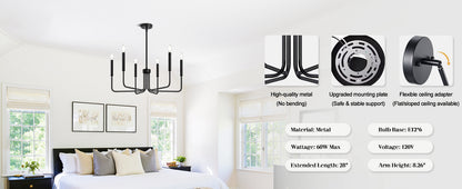 AVANT kovový lustr, typ závěsný s rameny, kulatý, 6xE14, černý