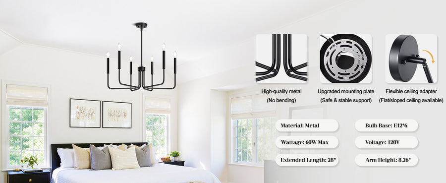 AVANT kovový lustr, typ závěsný s rameny, kulatý, 6xE14, černý