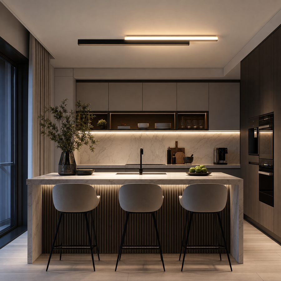 LED nástěnné svítidlo LINIUS 29W, 2 prvky, lineární, teplé/neutrální/studené světlo, černé zlato