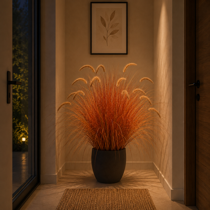 Aranjament Floral, 100cm, Iarbă curbată și Spice, Tip „coadă de vulpe”, Plastic, Galben si Portocaliu