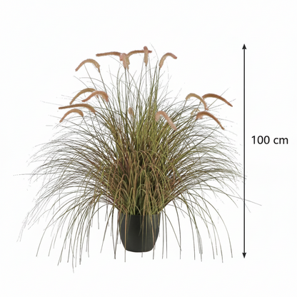 Aranjament Floral, 100cm, Iarbă curbată și Spice, Tip „coadă de vulpe”, Plastic, Roz si Verde