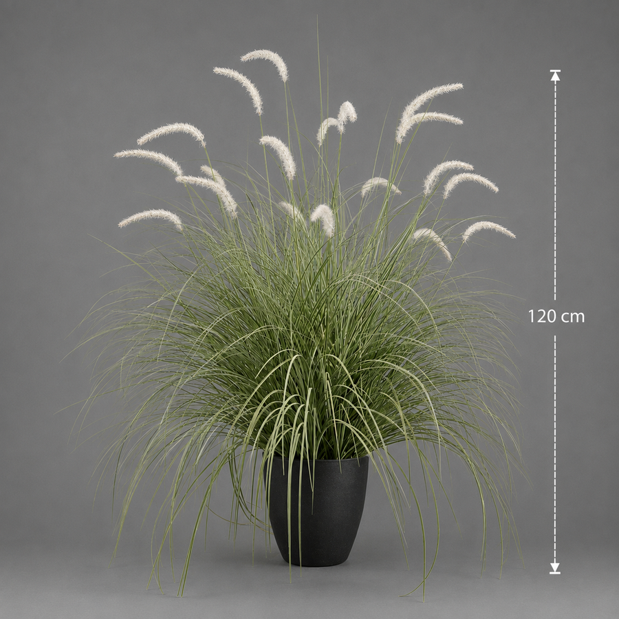 Okrasná rostlina z umělé trávy, 120 cm, zakřivená tráva a koření, zelená a bílá, bez květináče
