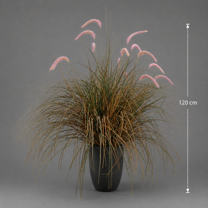 Okrasná rostlina z umělé trávy Foxtail, 120 cm, zakřivená tráva a koření, zelená a růžová, bez květináče