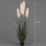 Umělá rostlinná okrasná tráva, 240 cm, s 5 prameny, rákos a tráva, zelená a šedá, bez květináče