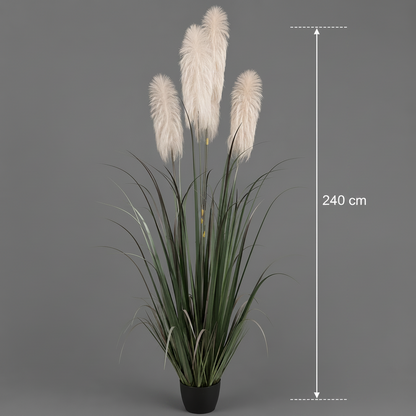Umělá rostlinná okrasná tráva, 240 cm, s 5 prameny, rákos a tráva, zelená a šedá, bez květináče