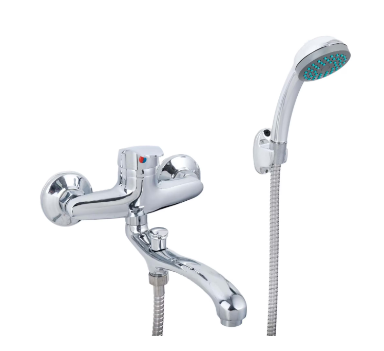 Lesklá chromová vanová baterie – kompletní sada s 18cm otočnou baterií, vodovodní baterií, hadicí a excentry včetně vodovodních baterií a sprchových sloupů Výchozí název Alessandro Design