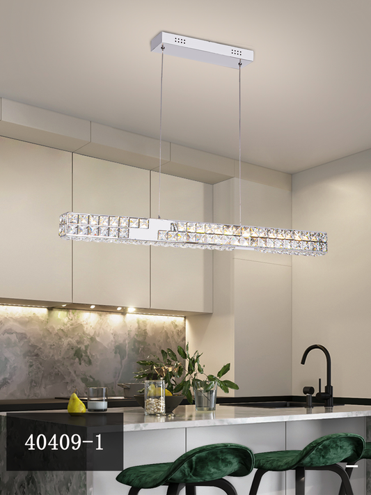 LED lustr CC40409/1CH, Průměr 85 cm, Výška 120 cm, IP20, Studené/Neutrální/Teplé světlo, Stmívatelné, Stříbrný, Křišťál, Ocel