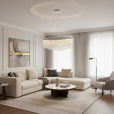 Křišťálový lustr VOLNA Elegance, 102W, H50cm, teplé/neutrální/studené světlo, bílá, kov a křišťál
