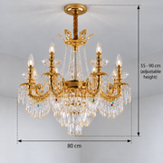 Křišťálový lustr 11xE14, H80cm, lesklé zlato, nastavitelná výška, kov a křišťál
