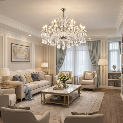Křišťálový lustr 15xE14, D95cm, Stříbrný, Nastavitelná výška, Kovové a Křišťálové Křišťálové lustry Výchozí název Alessandro Design