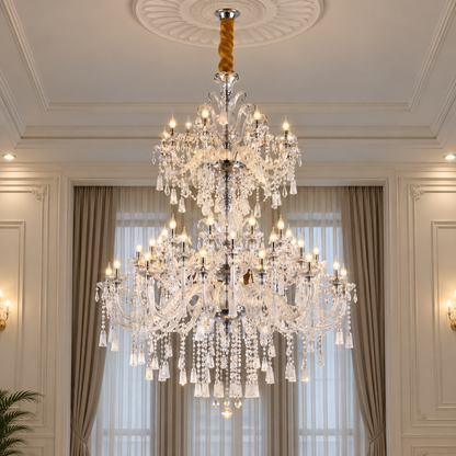 Křišťálový lustr, 55xE14, Průměr 145 cm, Výška 230 cm, Stříbrný, Nastavitelná výška, Elegantní Design