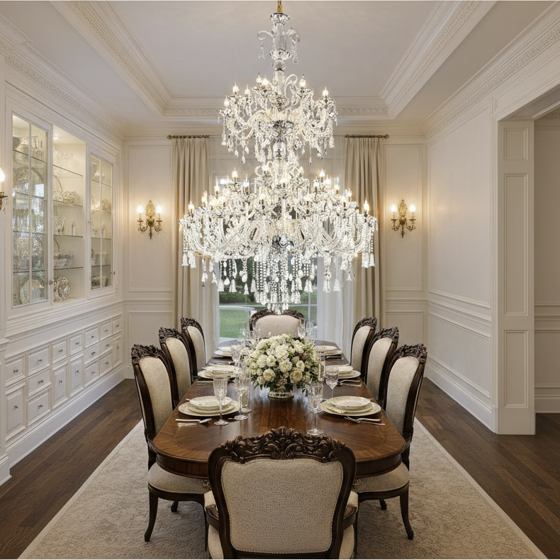 Křišťálový lustr, 55xE14, Průměr 145 cm, Výška 230 cm, Stříbrný, Nastavitelná výška, Elegantní Design Křišťálové lustry Výchozí název Alessandro Design