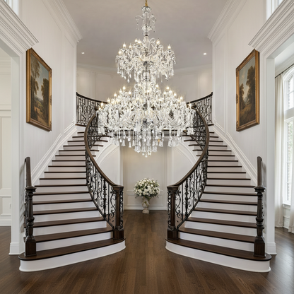Křišťálový lustr, 55xE14, Průměr 145 cm, Výška 230 cm, Stříbrný, Nastavitelná výška, Elegantní Design Křišťálové lustry Výchozí název Alessandro Design