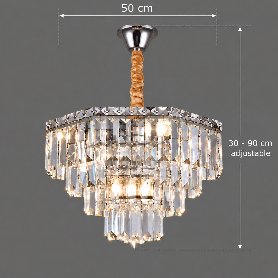 ADAMA křišťálový lustr Eleganza, 7x E14, průměr 50 cm, lesklý chrom, nastavitelná výška