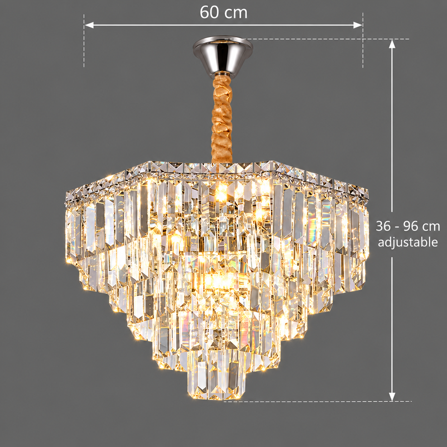 ADAMA Magno křišťálový lustr, 10x E14, průměr 60 cm, lesklý chrom, nastavitelná výška
