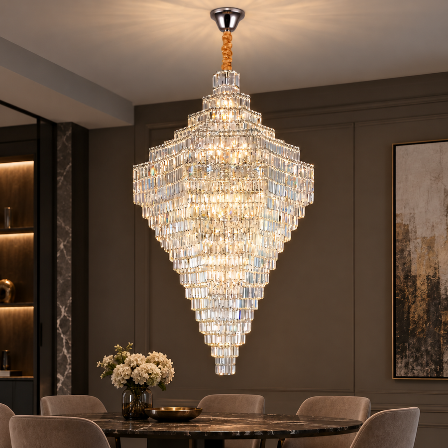 Křišťálový lustr ADAMA Titania, 60x E14, Průměr 135 cm, Lesklý chrom, Nastavitelná výška