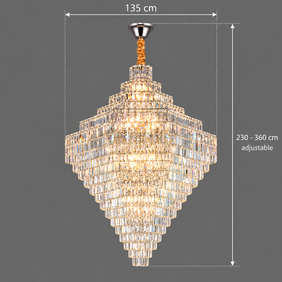 Křišťálový lustr ADAMA Titania, 60x E14, Průměr 135 cm, Lesklý chrom, Nastavitelná výška