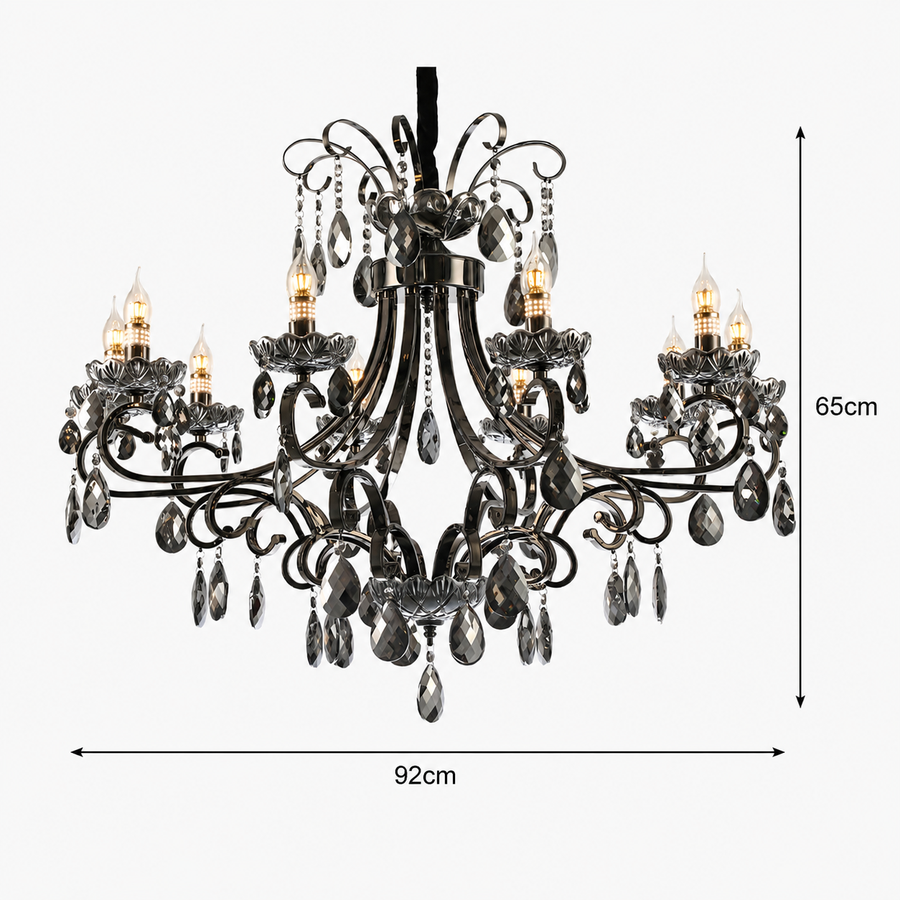 Křišťálový lustr BARO Supremo, Φ92 cm, 10xE14, nastavitelná výška, kov a krystal, černá