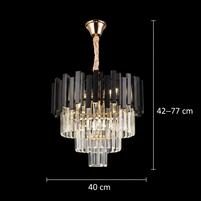 Crystal Chandier Blois Noble 4xe14, průměr 40 cm, černá, nastavitelná výška