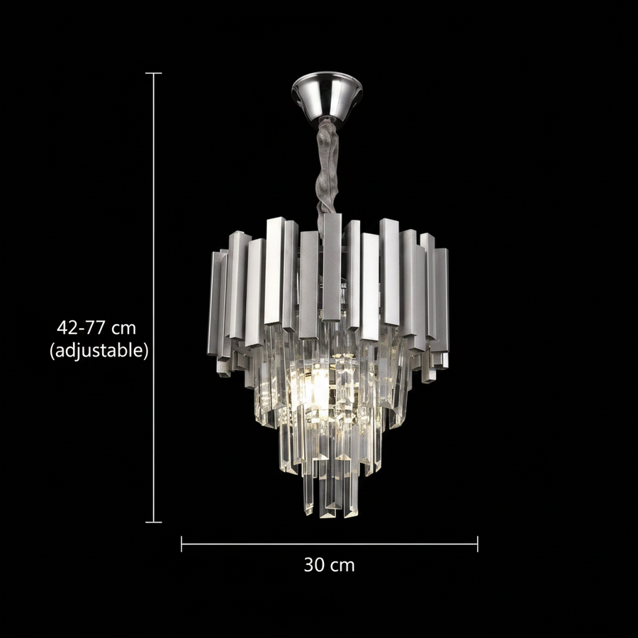 Křišťálový lustr BLOIS Petito 3xE14, Průměr 30cm, Stříbrný, Nastavitelná výška