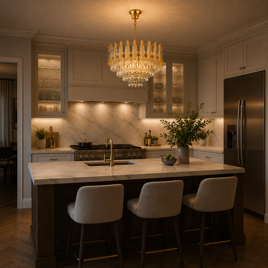 Křišťálový lustr BUCKINGHAM Elegance 8x E14, Průměr 49cm, Lesklý zlatý, Nastavitelná výška