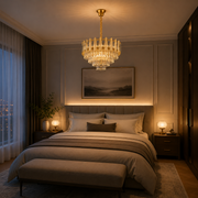 Křišťálový lustr BUCKINGHAM Elegance 8x E14, Průměr 49cm, Lesklý zlatý, Nastavitelná výška