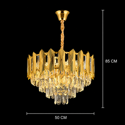 Křišťálový lustr BUCKINGHAM Elegance 8x E14, Průměr 49cm, Lesklý zlatý, Nastavitelná výška