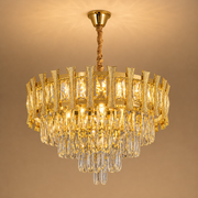 Křišťálový lustr HAMPTON Eleganza 8x E14, Průměr 49cm, Lesklý zlatý, Nastavitelná výška