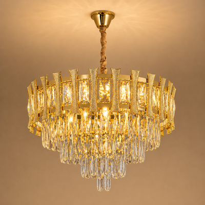 Křišťálový lustr HAMPTON Eleganza 8x E14, Průměr 49cm, Lesklý zlatý, Nastavitelná výška