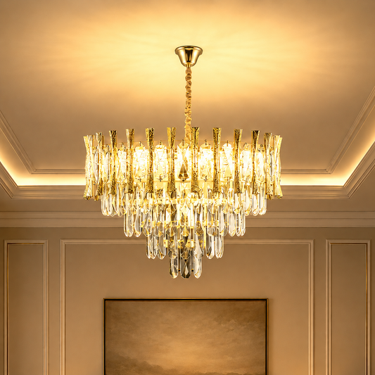 Křišťálový lustr HAMPTON Nobile 5xE14, Průměr 40cm, Lesklý zlatý, Nastavitelná výška
