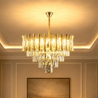 Křišťálový lustr HAMPTON Nobile 5xE14, Průměr 40cm, Lesklý zlatý, Nastavitelná výška