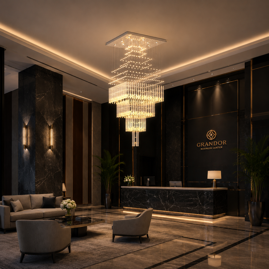 LED křišťálový lustr 80W FLORENTIA Gold, průměr 50 cm, výška 200 cm, model žebříku