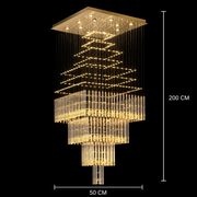 LED křišťálový lustr 80W FLORENTIA Gold, průměr 50 cm, výška 200 cm, model žebříku