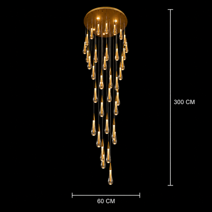 Závěsný křišťálový LED lustr, Justinian, Průměr 60 cm, Nastavitelná výška, Zlato, Kov a Křišťál