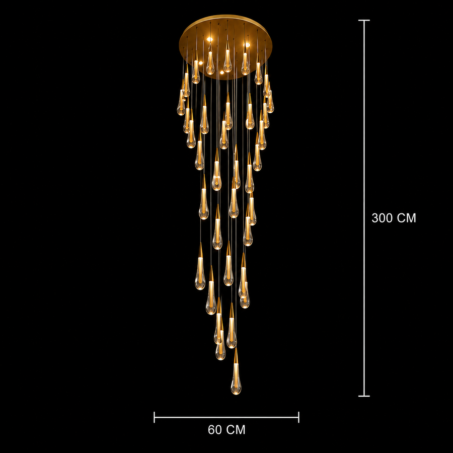 Závěsný křišťálový LED lustr, Justinian, Průměr 60 cm, Nastavitelná výška, Zlato, Kov a Křišťál