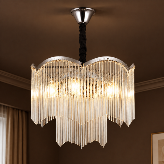 Křišťálový lustr MEKELLE Elegance, 8x E14, průměr 50 cm, kov a křišťál, lesklý chrom, nastavitelná výška